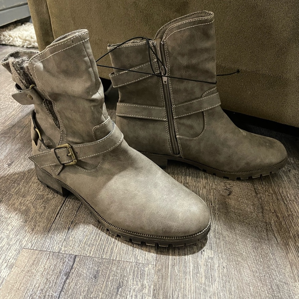 Maurices Taupe Faux Suede Ankle Boots with Buckle